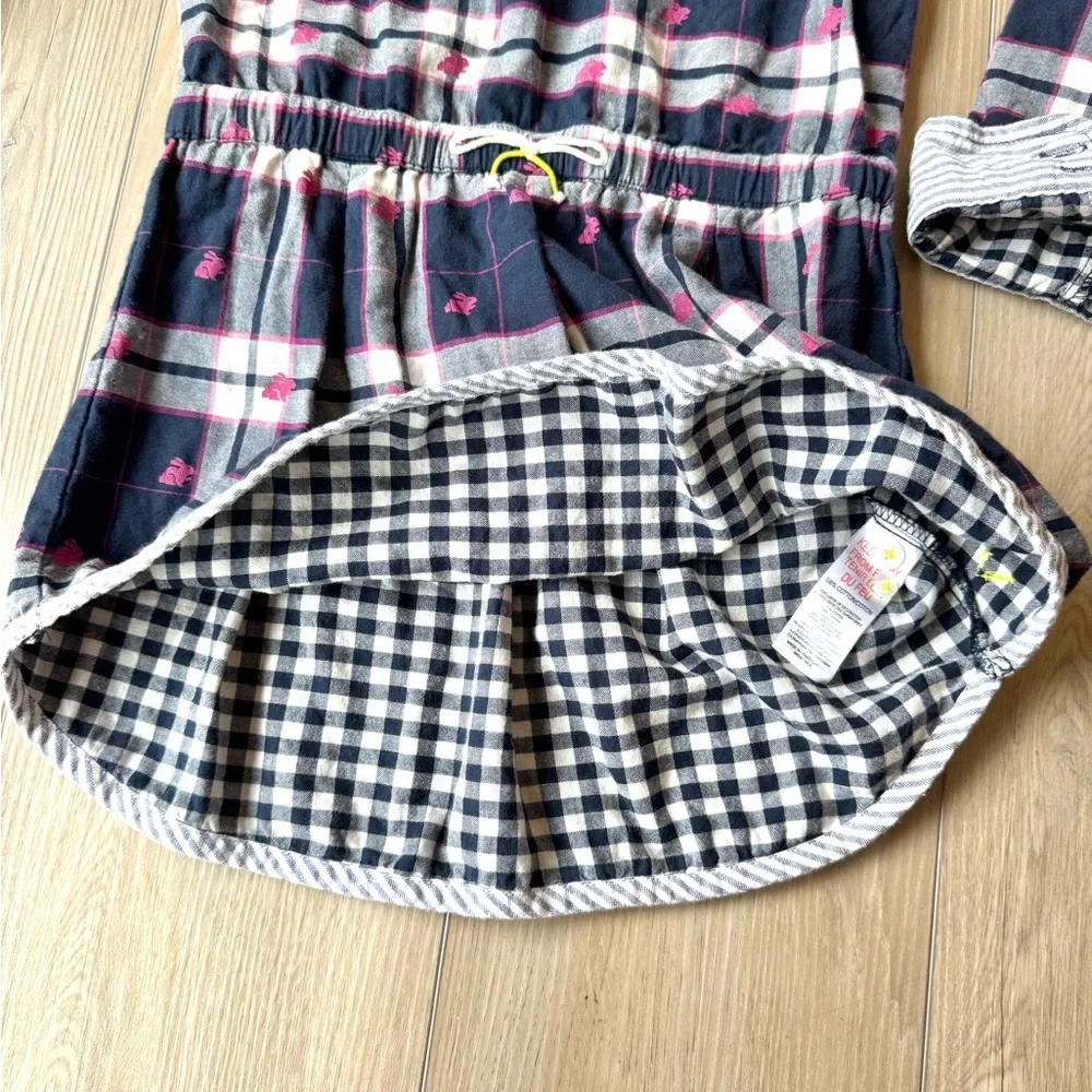 Hatley Girls Pink Blue Check Bunny Rabbit Cotton Dress  Size 8 EUC Easter